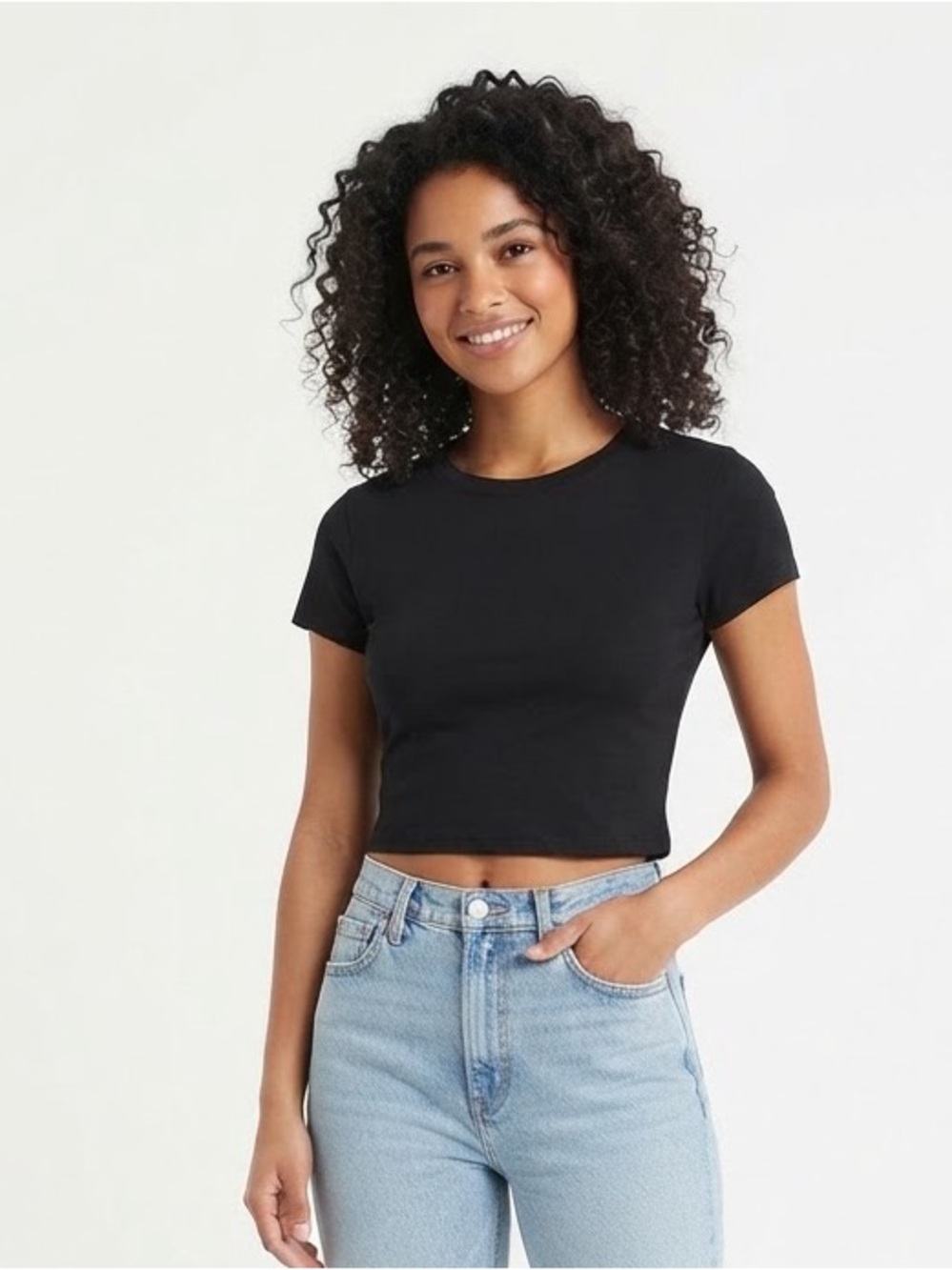 Wild Fable Black Short Sleeve Crewneck Crop Top Size Medium